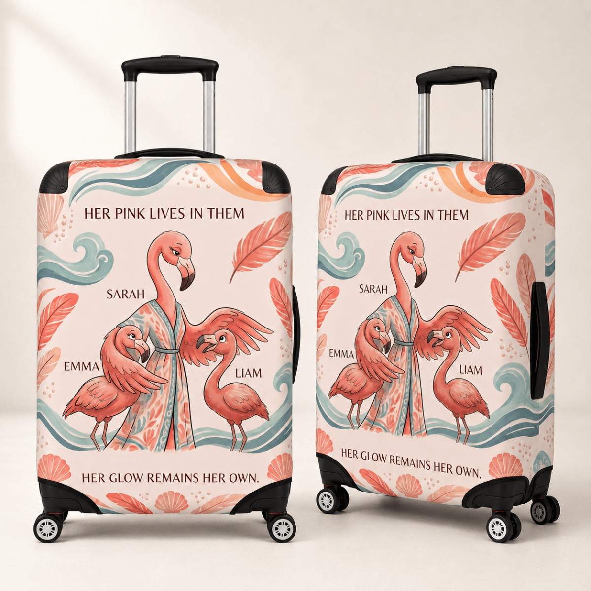Personalized Flamingo Family Luggage Cover | Custom Suitcase Protector Travel Gift - FlamingoAholic