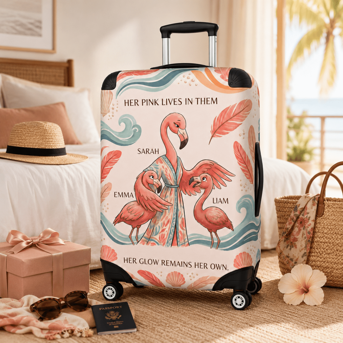 Personalized Flamingo Family Luggage Cover | Custom Suitcase Protector Travel Gift - FlamingoAholic