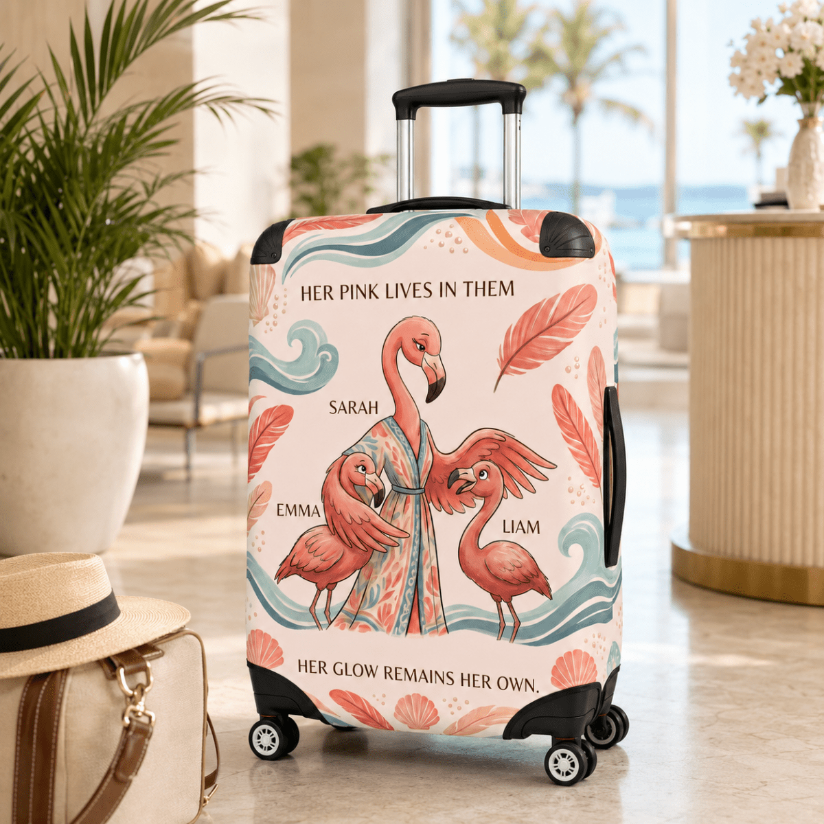 Personalized Flamingo Family Luggage Cover | Custom Suitcase Protector Travel Gift - FlamingoAholic