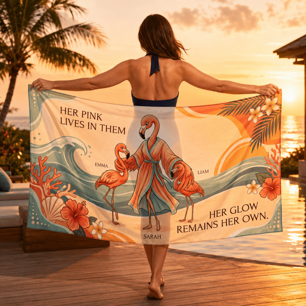 Personalized Flamingo Family Sarong | Custom Beach Cover Up | Mom Beach Vacation Gift - FlamingoAholic