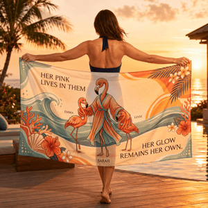 Personalized Flamingo Family Sarong | Custom Beach Cover Up | Mom Beach Vacation Gift - FlamingoAholic
