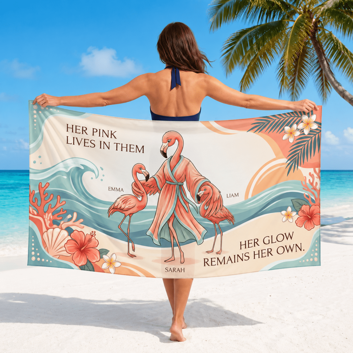 Personalized Flamingo Family Sarong | Custom Beach Cover Up | Mom Beach Vacation Gift - FlamingoAholic