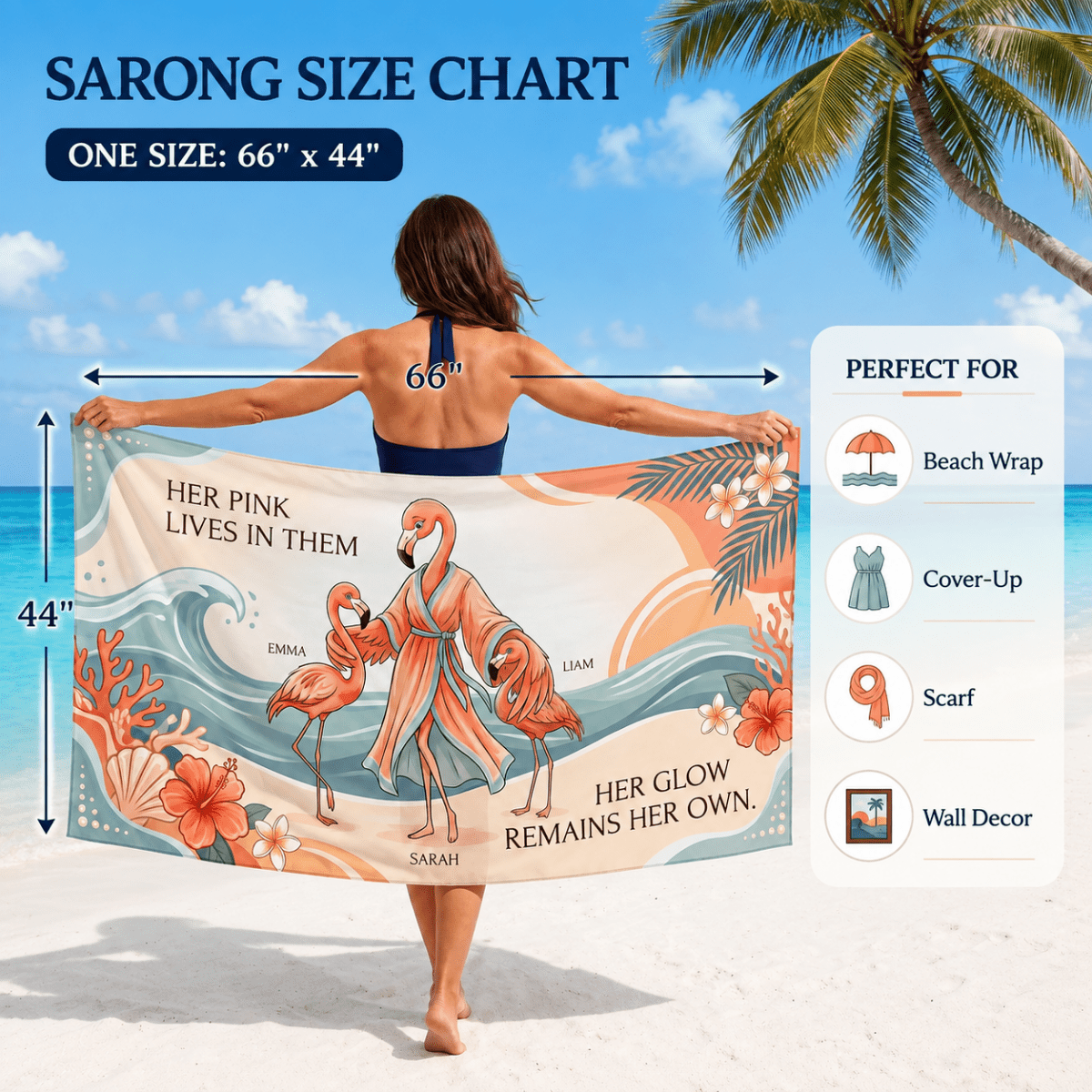 Personalized Flamingo Family Sarong | Custom Beach Cover Up | Mom Beach Vacation Gift - FlamingoAholic