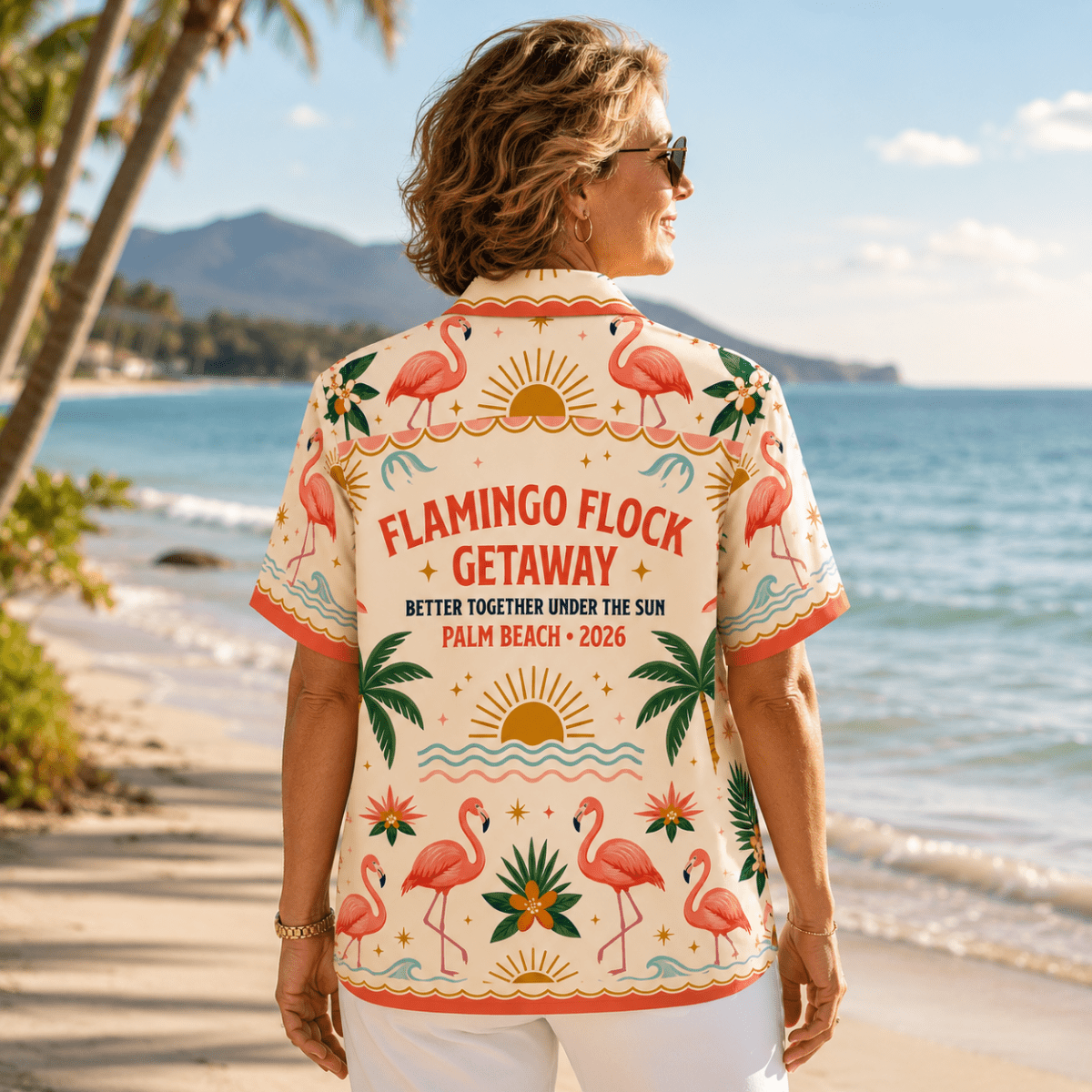 Personalized Flamingo Flock Getaway Hawaiian Shirt for Women | Custom Girls Trip Beach Vacation Shirt - FlamingoAholic
