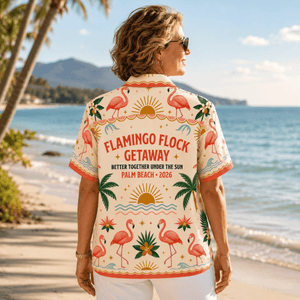 Personalized Flamingo Flock Getaway Hawaiian Shirt for Women | Custom Girls Trip Beach Vacation Shirt - FlamingoAholic