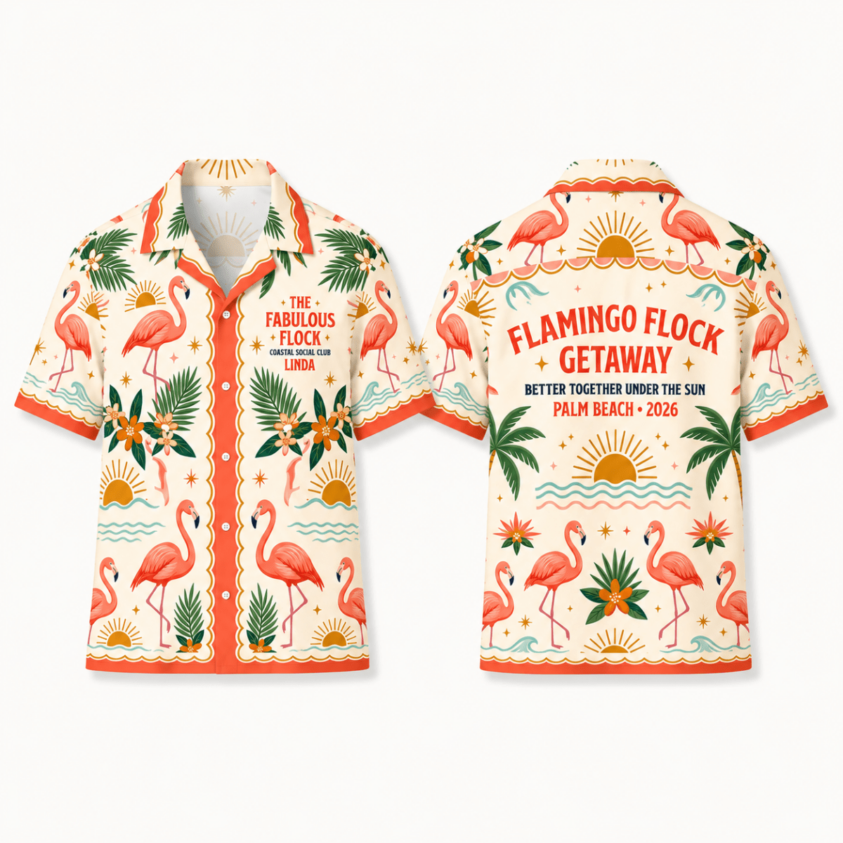 Personalized Flamingo Flock Getaway Hawaiian Shirt for Women | Custom Girls Trip Beach Vacation Shirt - FlamingoAholic