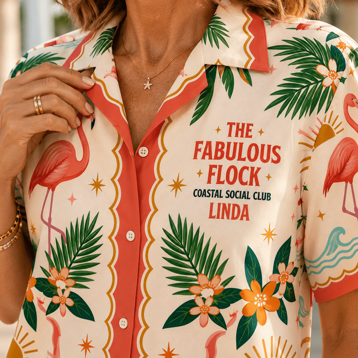 Personalized Flamingo Flock Getaway Hawaiian Shirt for Women | Custom Girls Trip Beach Vacation Shirt - FlamingoAholic