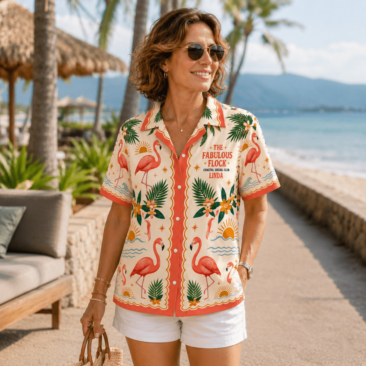 Personalized Flamingo Flock Getaway Hawaiian Shirt for Women | Custom Girls Trip Beach Vacation Shirt - FlamingoAholic