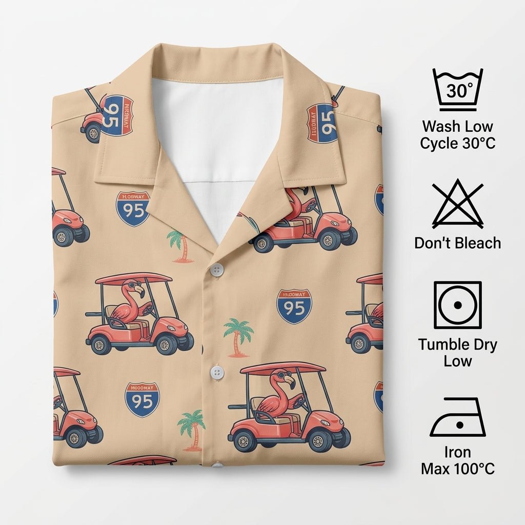 Personalized Flamingo "Golf Cart Cruiser" Tropical Hawaiian Shirt - FlamingoAholic