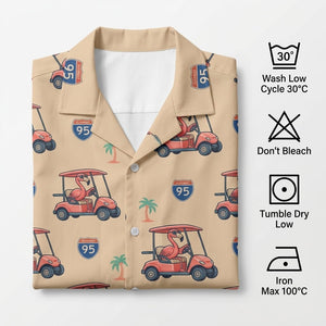 Personalized Flamingo "Golf Cart Cruiser" Tropical Hawaiian Shirt - FlamingoAholic