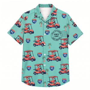 Personalized Flamingo "Golf Cart Cruiser" Tropical Hawaiian Shirt - FlamingoAholic