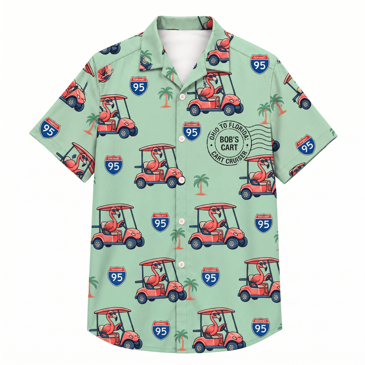 Personalized Flamingo "Golf Cart Cruiser" Tropical Hawaiian Shirt - FlamingoAholic