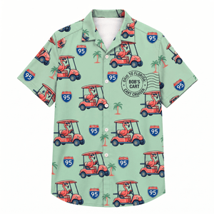 Personalized Flamingo "Golf Cart Cruiser" Tropical Hawaiian Shirt - FlamingoAholic