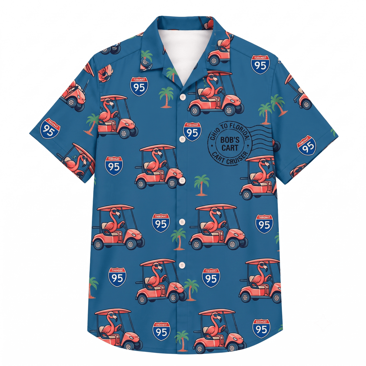 Personalized Flamingo "Golf Cart Cruiser" Tropical Hawaiian Shirt - FlamingoAholic