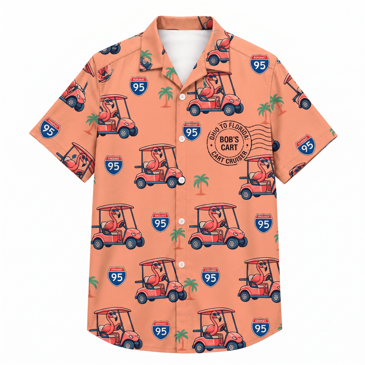Personalized Flamingo "Golf Cart Cruiser" Tropical Hawaiian Shirt - FlamingoAholic