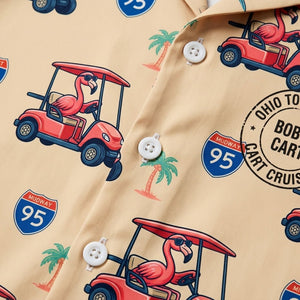 Personalized Flamingo "Golf Cart Cruiser" Tropical Hawaiian Shirt - FlamingoAholic