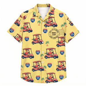 Personalized Flamingo "Golf Cart Cruiser" Tropical Hawaiian Shirt - FlamingoAholic