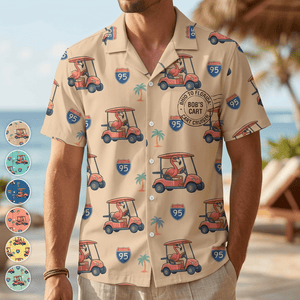 Personalized Flamingo "Golf Cart Cruiser" Tropical Hawaiian Shirt - FlamingoAholic