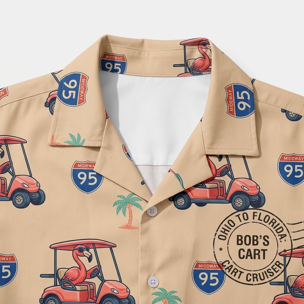 Personalized Flamingo "Golf Cart Cruiser" Tropical Hawaiian Shirt - FlamingoAholic