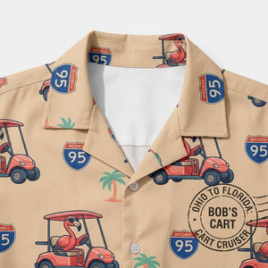 Personalized Flamingo "Golf Cart Cruiser" Tropical Hawaiian Shirt - FlamingoAholic
