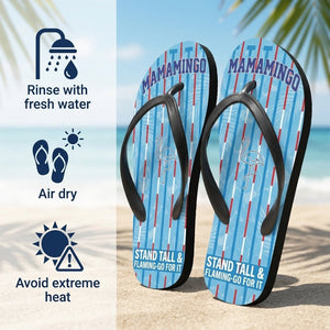 Personalized Flamingo Lightweight Flip Flops - Custom Text "Mama Mingo" - FlamingoAholic