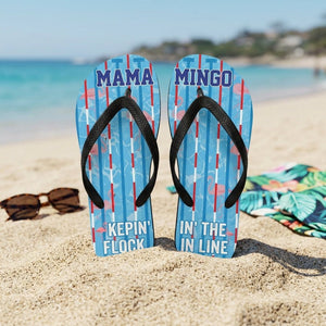 Personalized Flamingo Lightweight Flip Flops - Custom Text "Mama Mingo" - FlamingoAholic