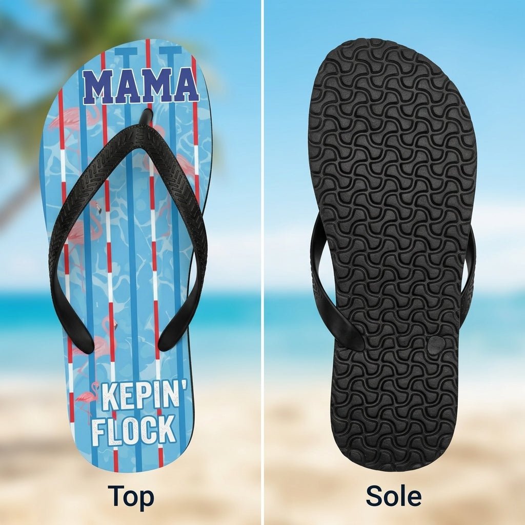 Personalized Flamingo Lightweight Flip Flops - Custom Text "Mama Mingo" - FlamingoAholic