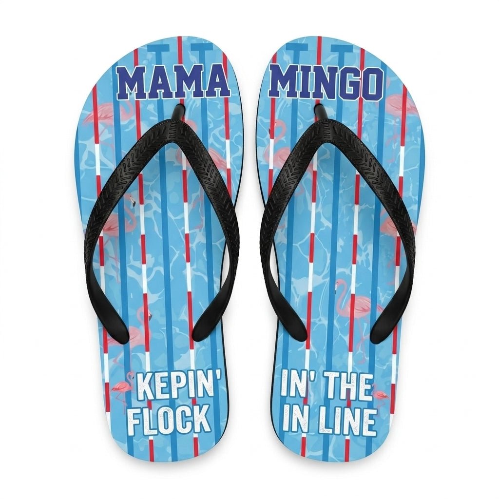 Personalized Flamingo Lightweight Flip Flops - Custom Text "Mama Mingo" - FlamingoAholic