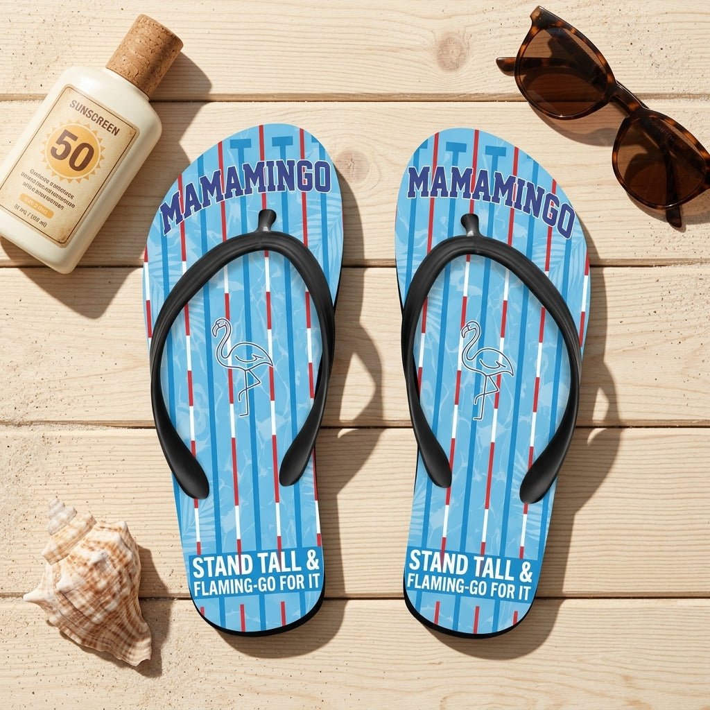 Personalized Flamingo Lightweight Flip Flops - Custom Text "Mama Mingo" - FlamingoAholic