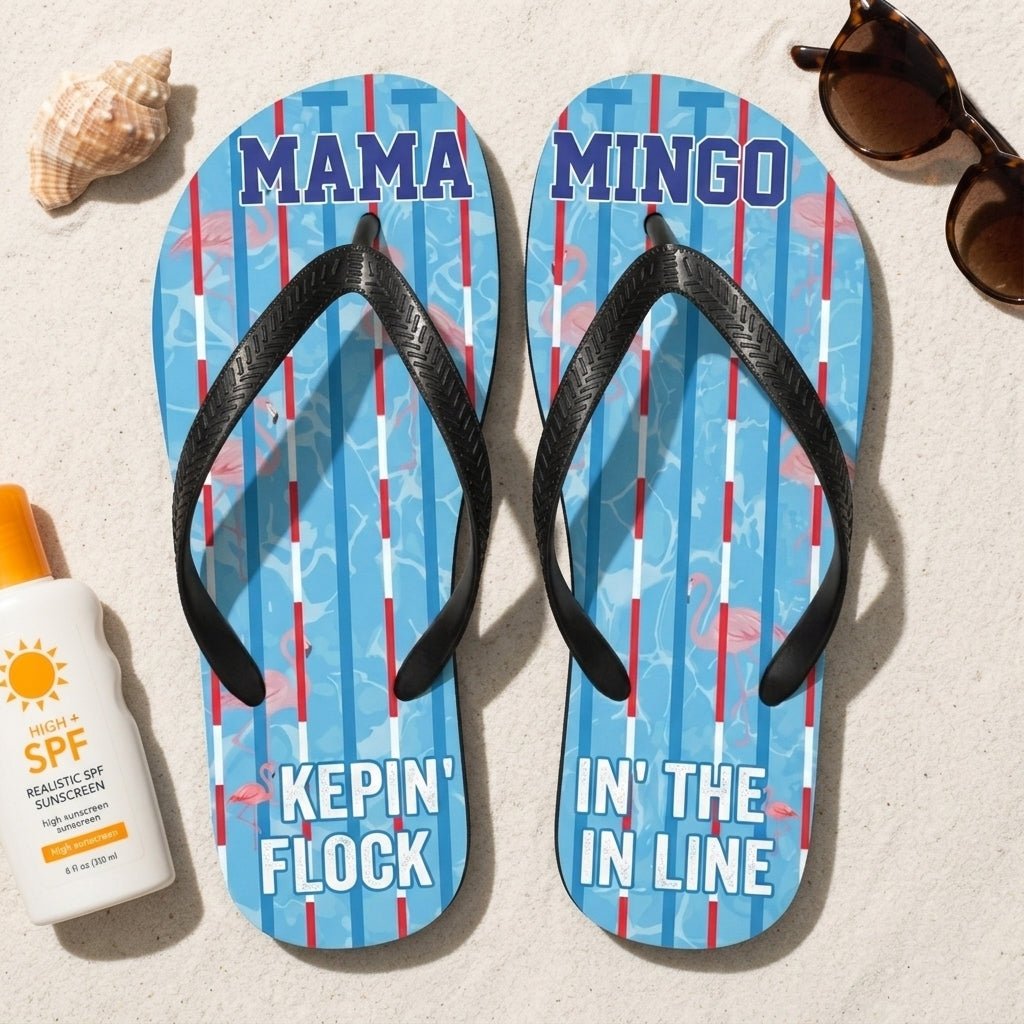 Personalized Flamingo Lightweight Flip Flops - Custom Text "Mama Mingo" - FlamingoAholic