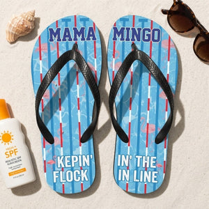 Personalized Flamingo Lightweight Flip Flops - Custom Text "Mama Mingo" - FlamingoAholic