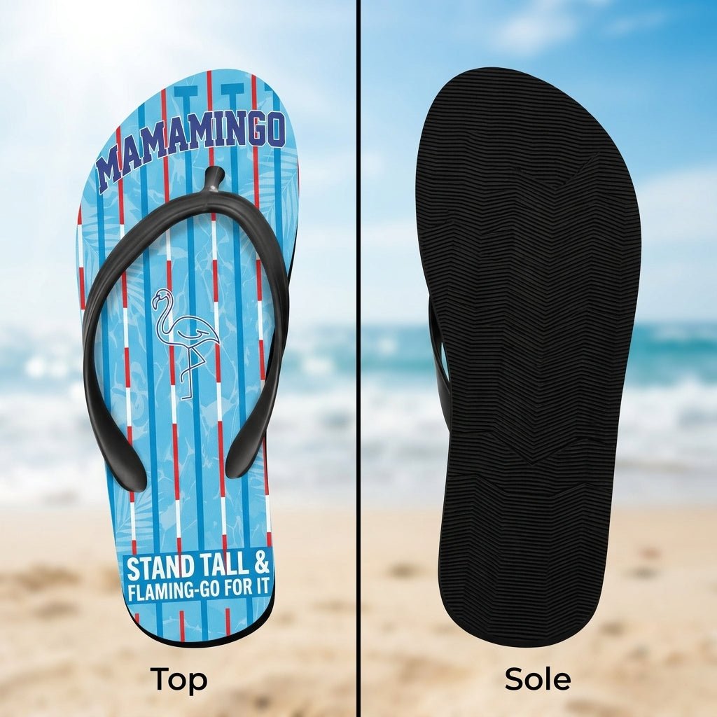 Personalized Flamingo Lightweight Flip Flops - Custom Text "Mama Mingo" - FlamingoAholic