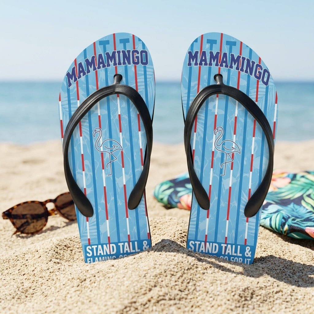 Personalized Flamingo Lightweight Flip Flops - Custom Text "Mama Mingo" - FlamingoAholic