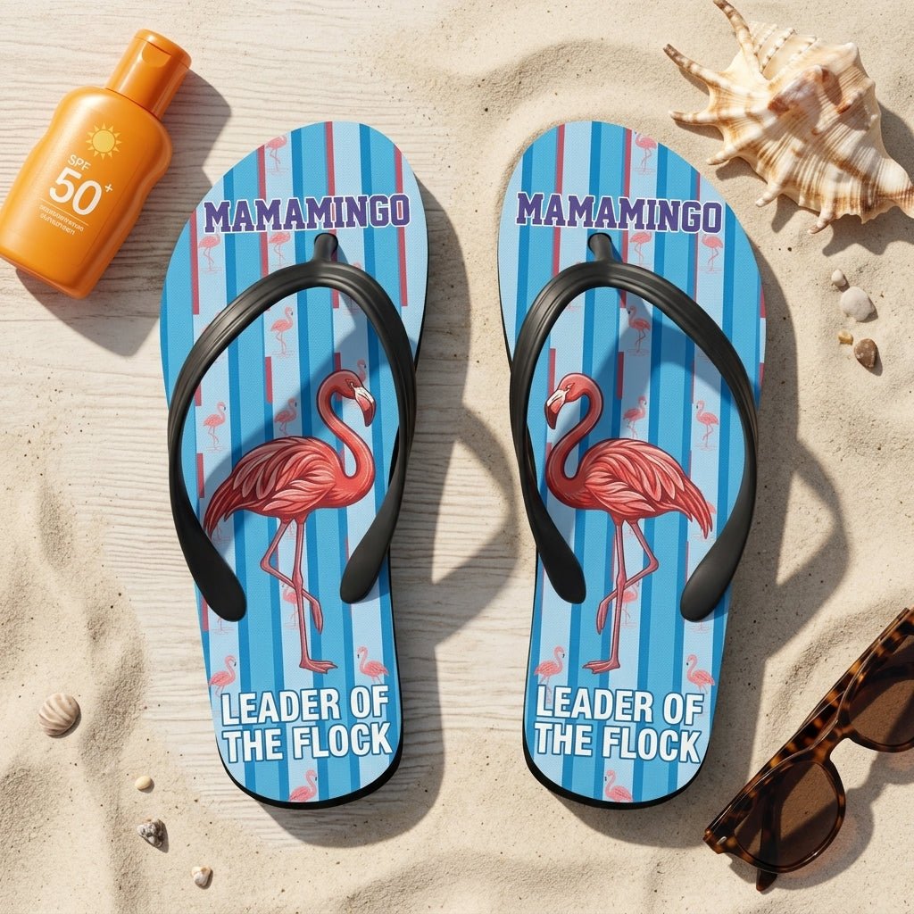 Personalized Flamingo Lightweight Flip Flops - Custom Text "Mamamingo" - FlamingoAholic