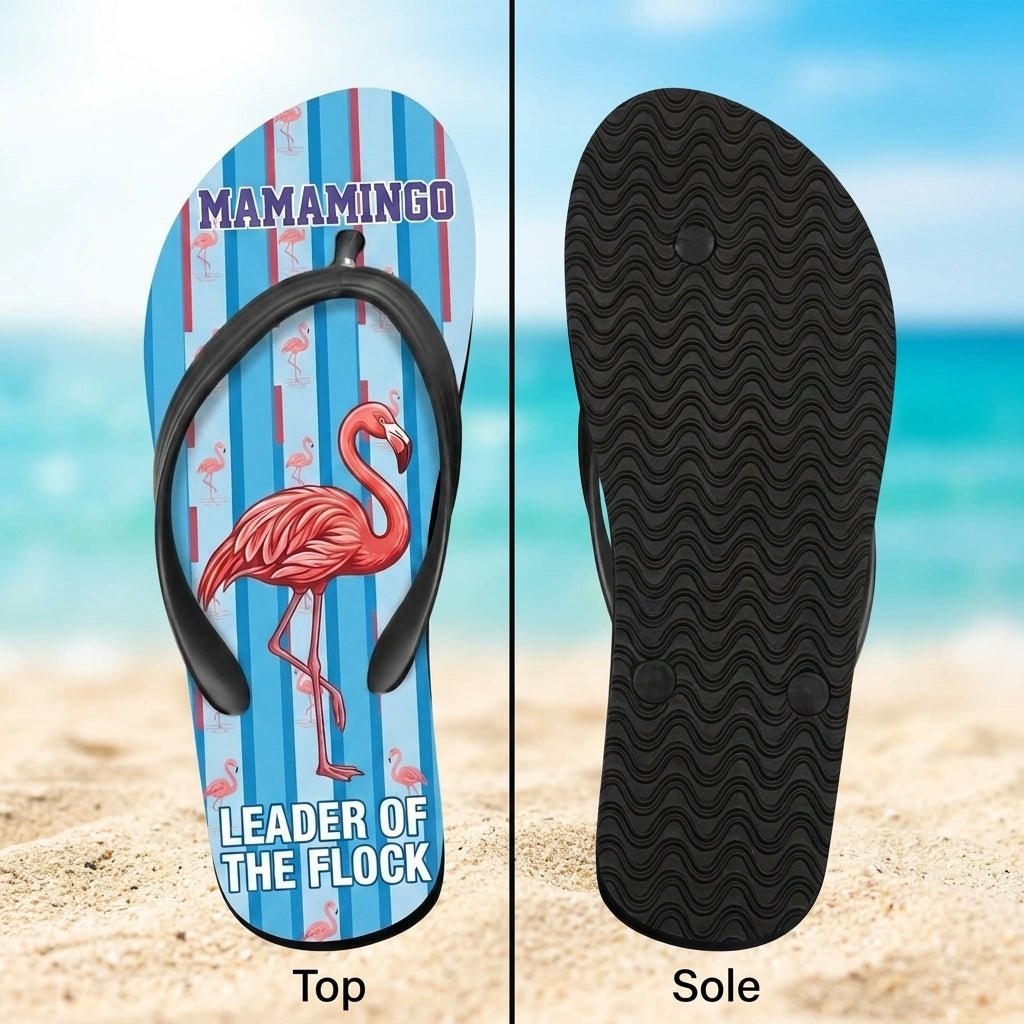 Personalized Flamingo Lightweight Flip Flops - Custom Text "Mamamingo" - FlamingoAholic