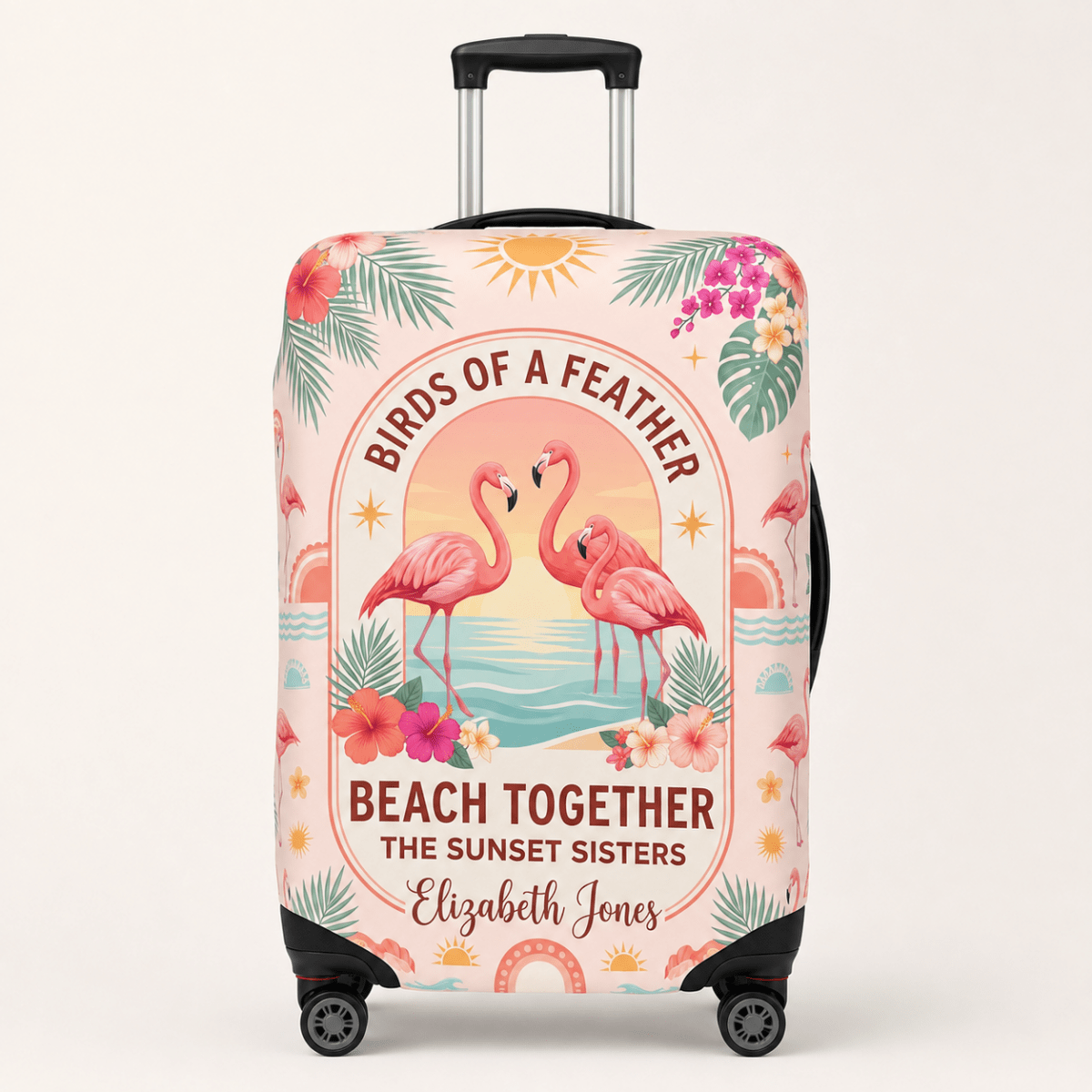Personalized Flamingo Luggage Cover | Custom Travel Suitcase Protector | Beach Bestie Gift - FlamingoAholic