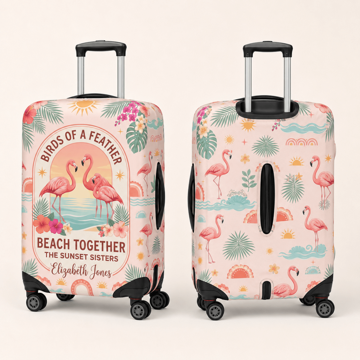 Personalized Flamingo Luggage Cover | Custom Travel Suitcase Protector | Beach Bestie Gift - FlamingoAholic