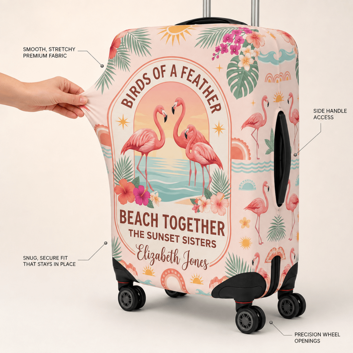 Personalized Flamingo Luggage Cover | Custom Travel Suitcase Protector | Beach Bestie Gift - FlamingoAholic