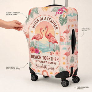 Personalized Flamingo Luggage Cover | Custom Travel Suitcase Protector | Beach Bestie Gift - FlamingoAholic