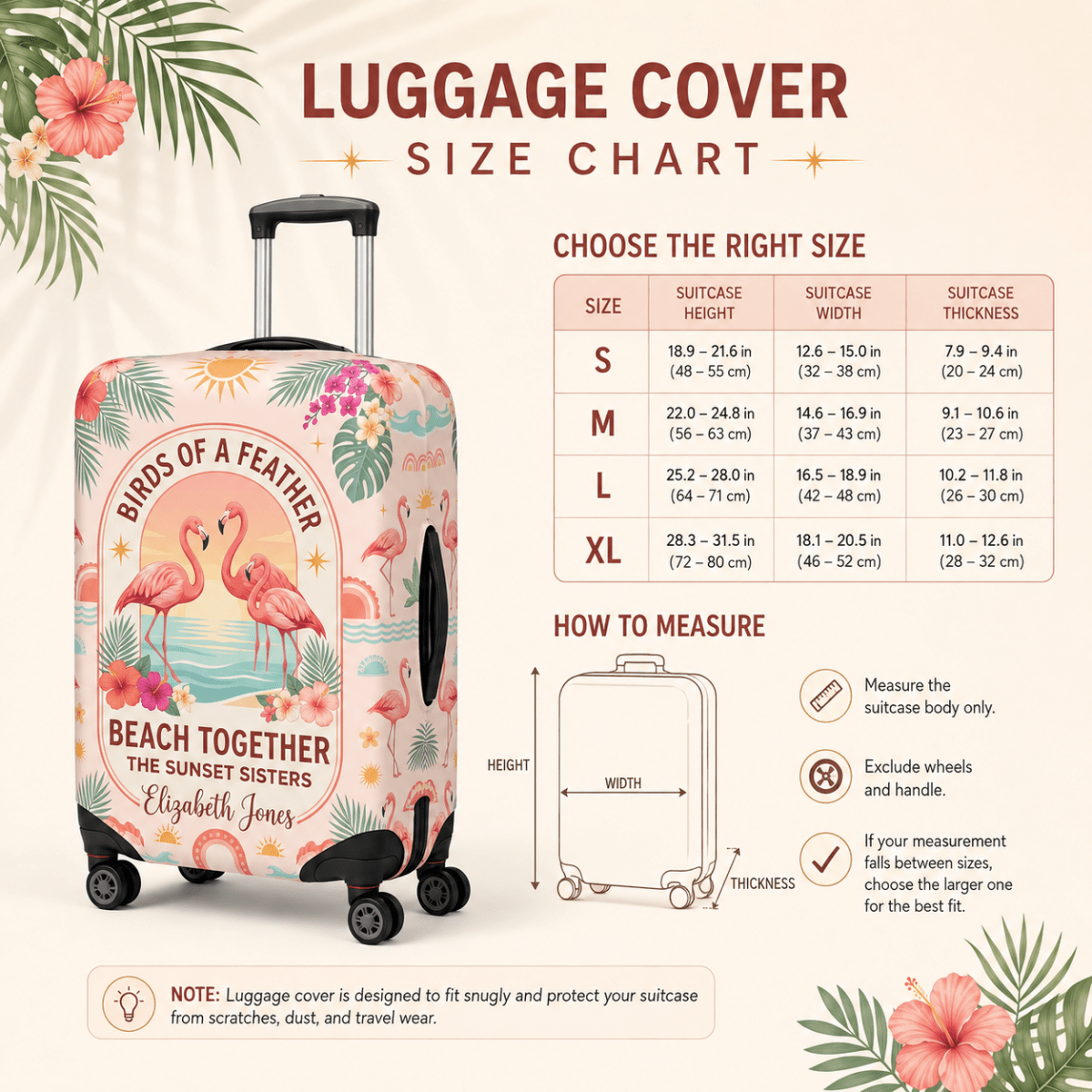 Personalized Flamingo Luggage Cover | Custom Travel Suitcase Protector | Beach Bestie Gift - FlamingoAholic