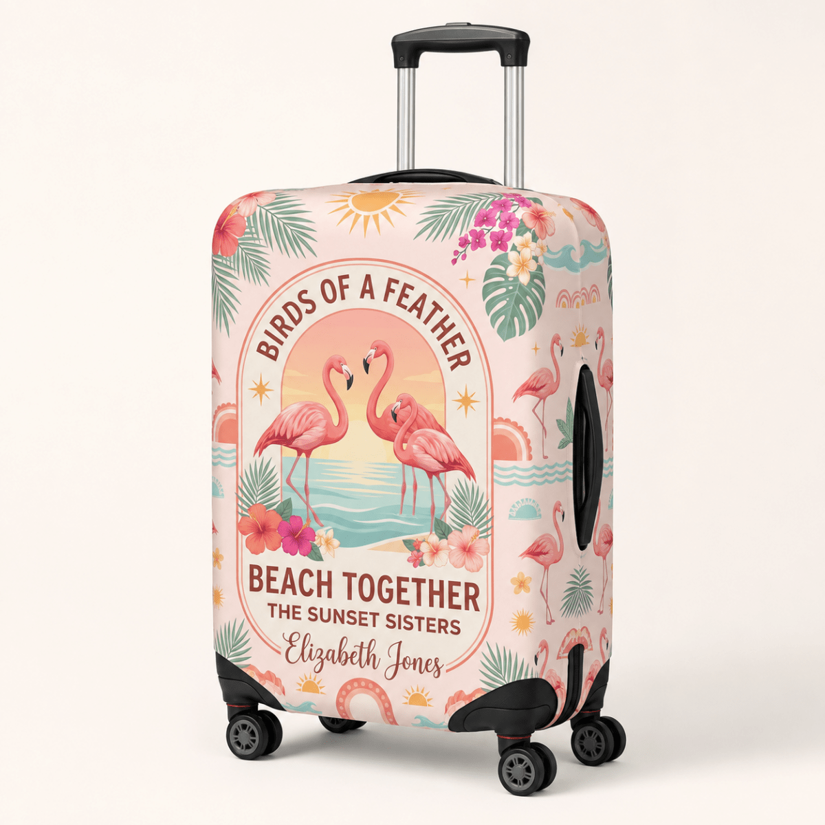 Personalized Flamingo Luggage Cover | Custom Travel Suitcase Protector | Beach Bestie Gift - FlamingoAholic