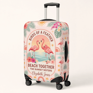 Personalized Flamingo Luggage Cover | Custom Travel Suitcase Protector | Beach Bestie Gift - FlamingoAholic