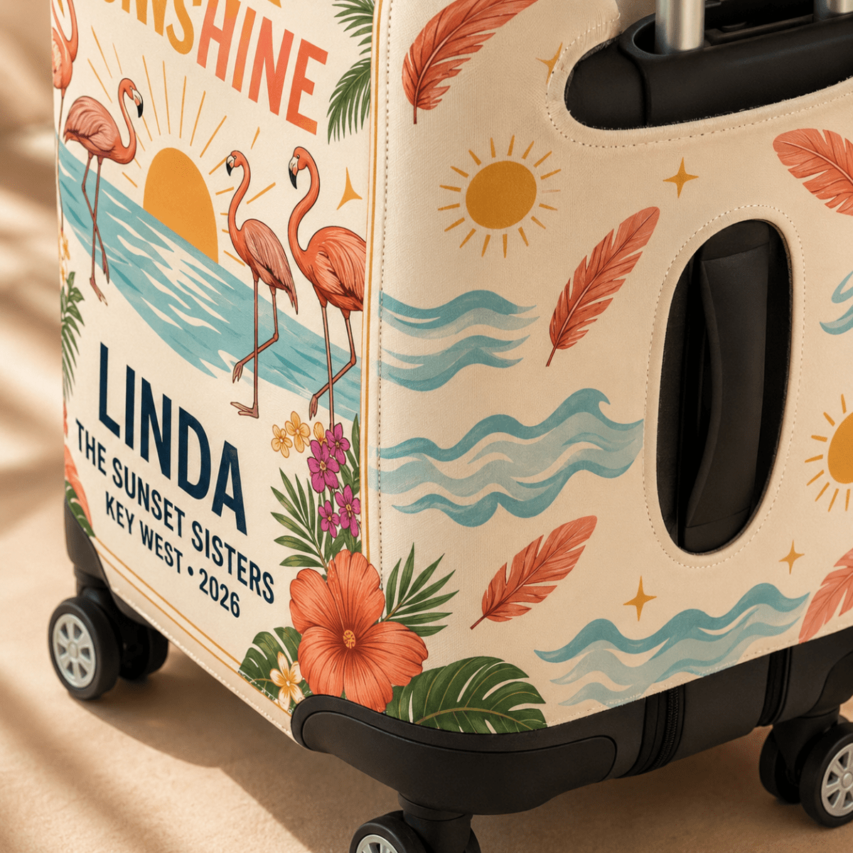 Personalized Flamingo Luggage Cover | Good Friends Travel Suitcase Protector | Custom Gift - FlamingoAholic