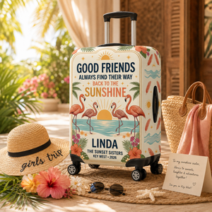 Personalized Flamingo Luggage Cover | Good Friends Travel Suitcase Protector | Custom Gift - FlamingoAholic