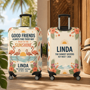 Personalized Flamingo Luggage Cover | Good Friends Travel Suitcase Protector | Custom Gift - FlamingoAholic