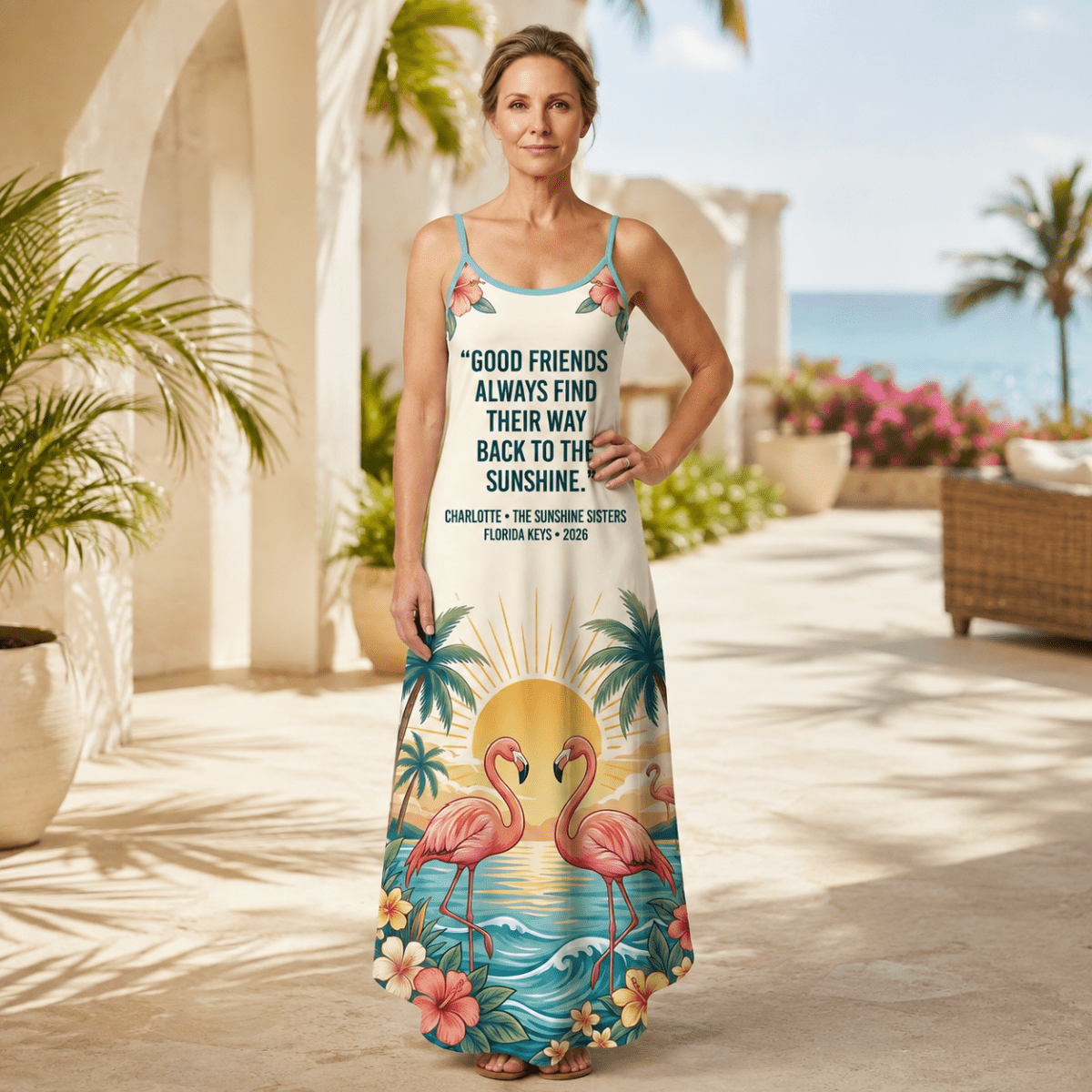 Personalized Flamingo Maxi Dress | Custom Beach Vacation Dress for Women Summer Gift - FlamingoAholic