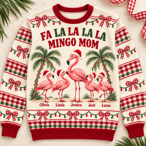 Personalized Flamingo Mom Christmas Sweater & Cardigan With Kids Names - FlamingoAholic
