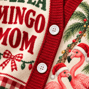 Personalized Flamingo Mom Christmas Sweater & Cardigan With Kids Names - FlamingoAholic