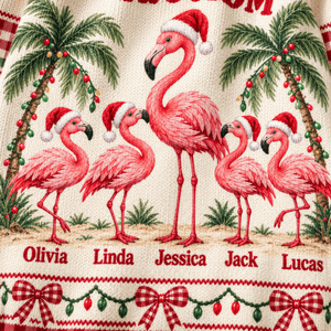 Personalized Flamingo Mom Christmas Sweater & Cardigan With Kids Names - FlamingoAholic