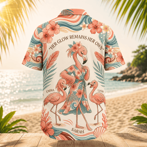 Personalized Flamingo Mom Hawaiian Shirt | Custom Mother's Love Beach Shirt | Gift for Mom from Kids - FlamingoAholic